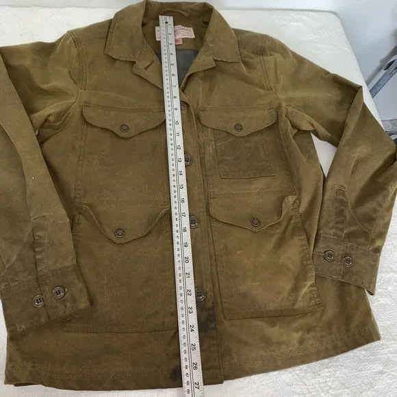 vtg Filson Tin Cloth Upland Game Field Jacket USA Made Size Medium Rear Pocket - Picture 7 of 13